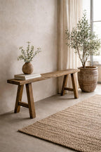 Artissance Rustic Natural Wood Noodle Bench, Long Wooden Entryway Bench, Weathered Farmhouse Indoor Outdoor Seating, End of Bed or Dining Room Bench Decor