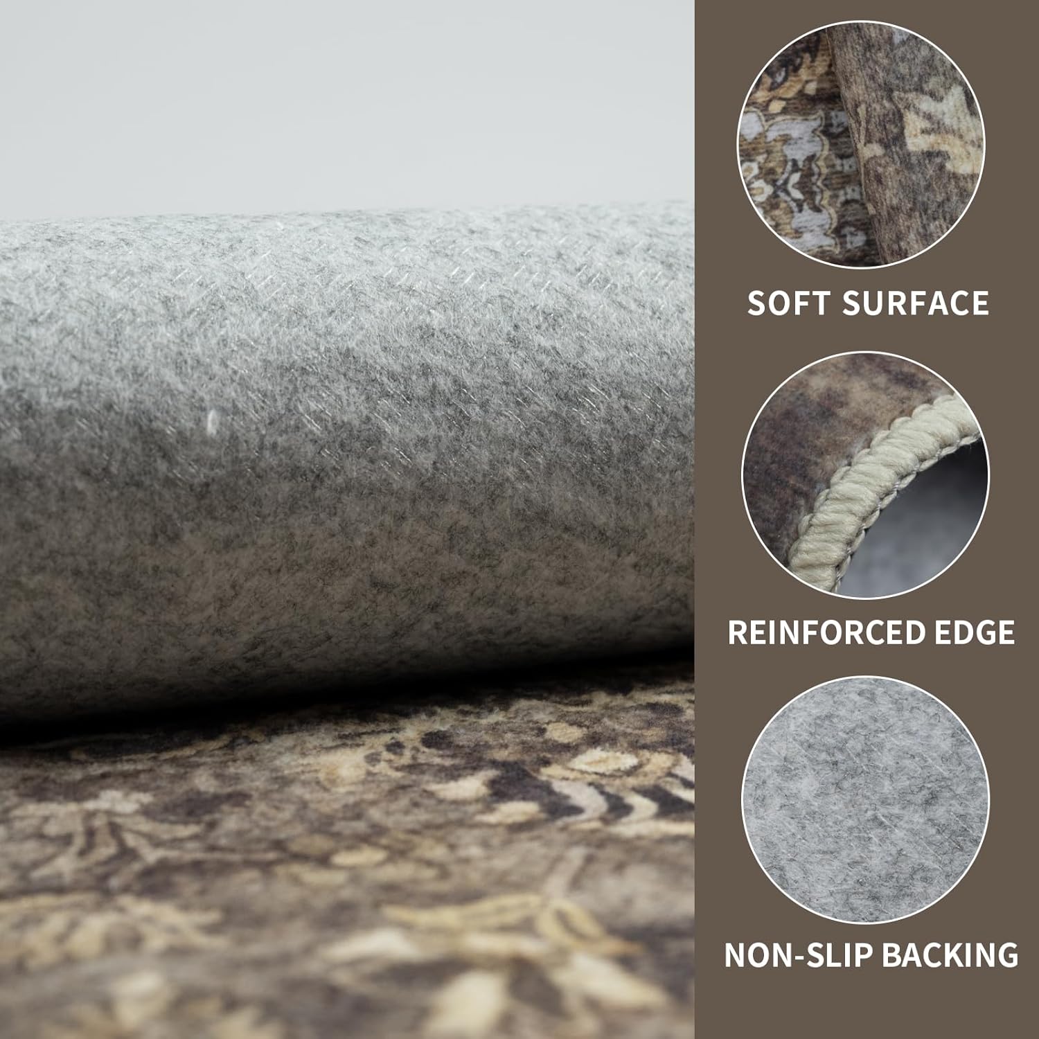 Washable Runner Hallway Rug,Low Pile 2x6 Non Slip Non-Shedding Kitchen Carpet Soft Indoor Stain Resistant Rug for Bedroom Laundry Room Bathroom Brown Floral