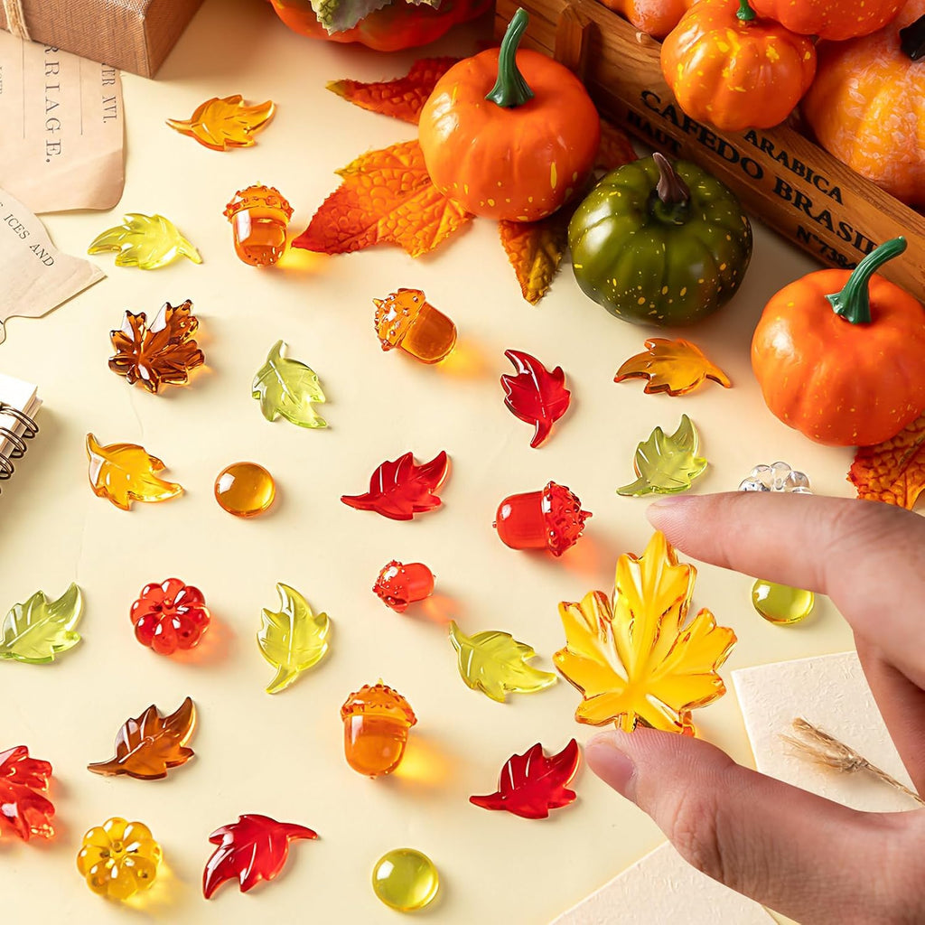 Acrylic Fall Vase Filler, Thanksgiving Mini Acrylic Pumpkins Leaves Acorns Gems for Decor Home, Table Centerpieces