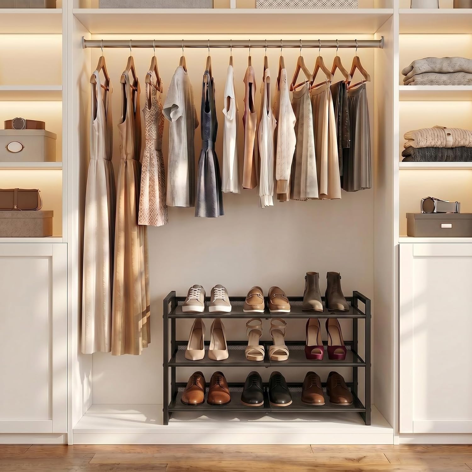 Garden 4 you Shoe Rack - Expandable Shoe Organizer for Closet, Metal Shoe Shelf Organizer, Stackable Adjustable Shoe Storage Shelf for Entryway, Garage, Door Entrance (3-Tier)