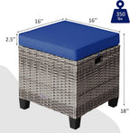 HAPPYGRILL Patio Ottoman Set of 2, Outdoor Rattan Wicker Ottoman Seat with Removable Cushions, Patio Furniture Footstool Footrest Seat (Mix Grey & Navy)