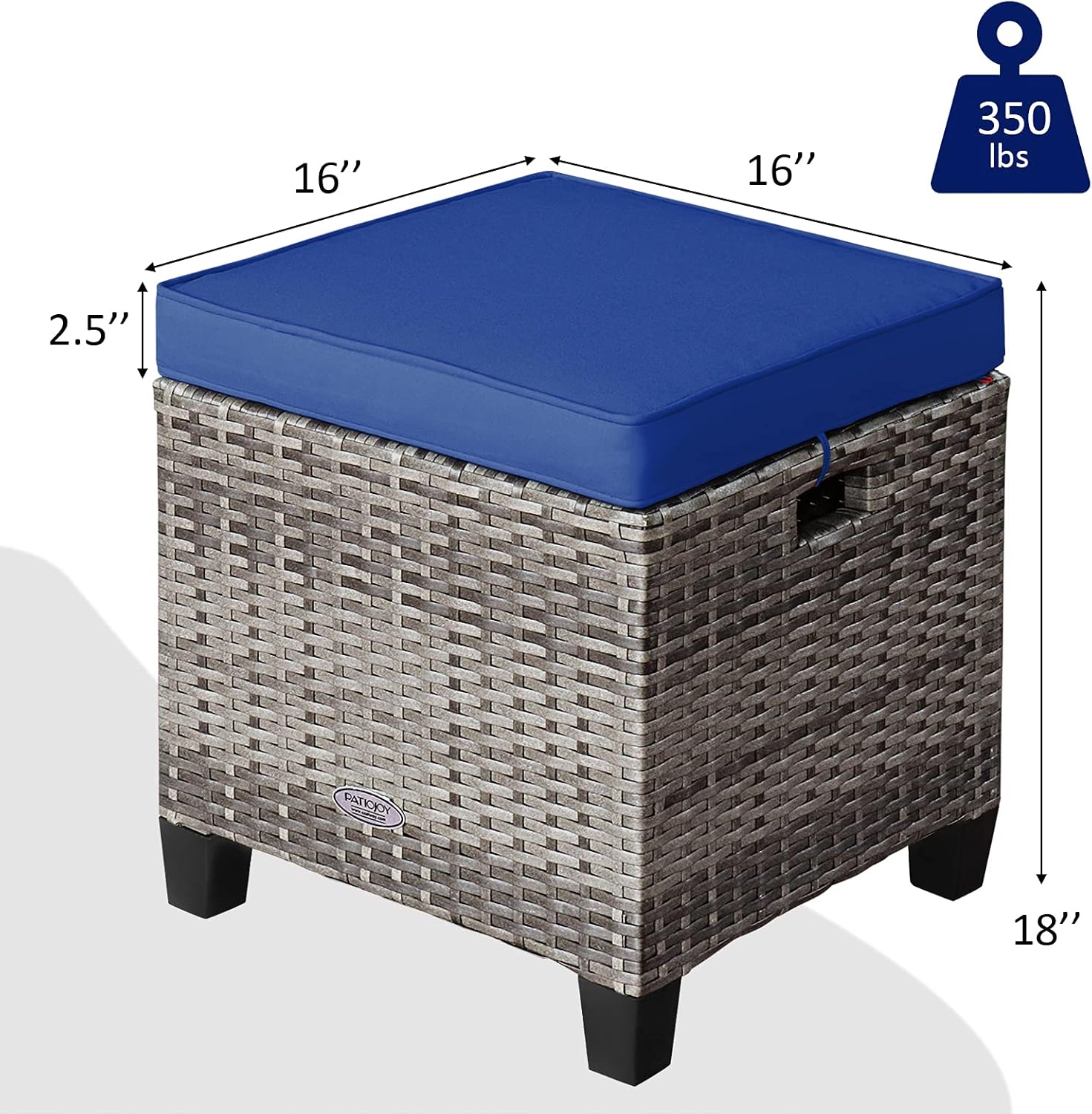 HAPPYGRILL Patio Ottoman Set of 2, Outdoor Rattan Wicker Ottoman Seat with Removable Cushions, Patio Furniture Footstool Footrest Seat (Mix Grey & Navy)