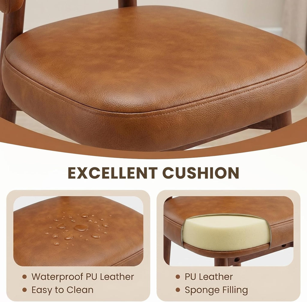 MALOL Wooden Dining Chairs Set of 4, Modern Upholstered Dining Room Chair, PU Leather Kitchen Side Chairs with Curved Open Back for Living Room/Restaurant/Cafe, Brown