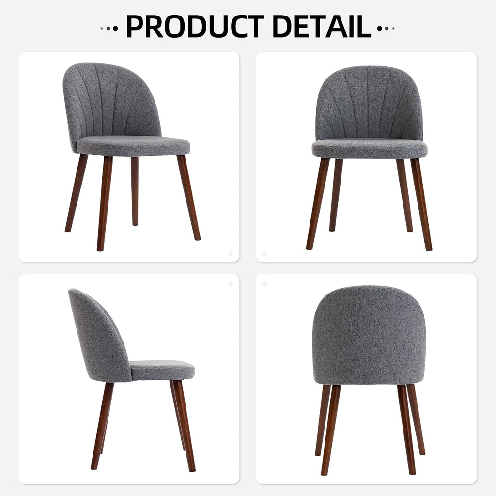 Fabric Dining Chairs Set of 4, Upholstered Mid Century Modern Dining Chairs, Armless Accent Chair with Walnut Wood Legs for Kitchen, Living Room, Dining Room, Grey