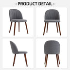 Fabric Dining Chairs Set of 4, Upholstered Mid Century Modern Dining Chairs, Armless Accent Chair with Walnut Wood Legs for Kitchen, Living Room, Dining Room, Grey