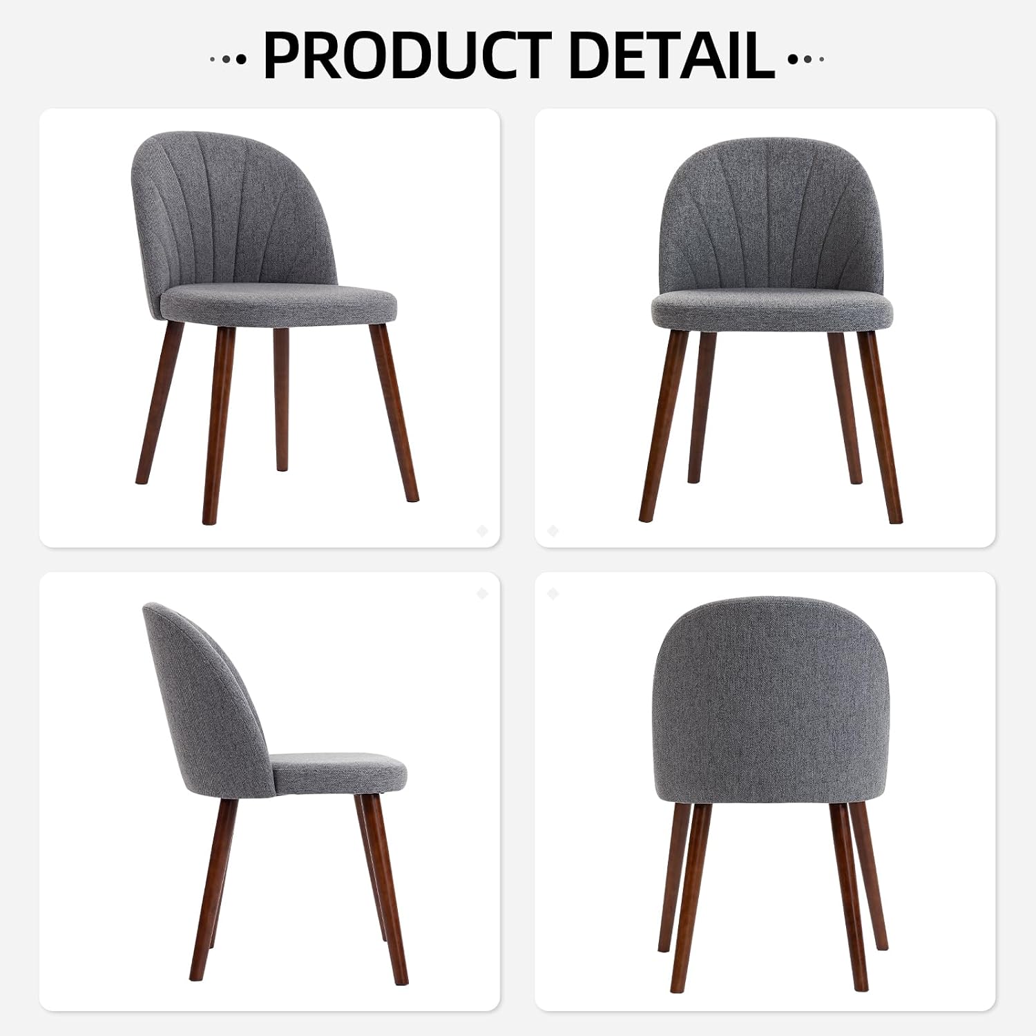 Fabric Dining Chairs Set of 4, Upholstered Mid Century Modern Dining Chairs, Armless Accent Chair with Walnut Wood Legs for Kitchen, Living Room, Dining Room, Grey