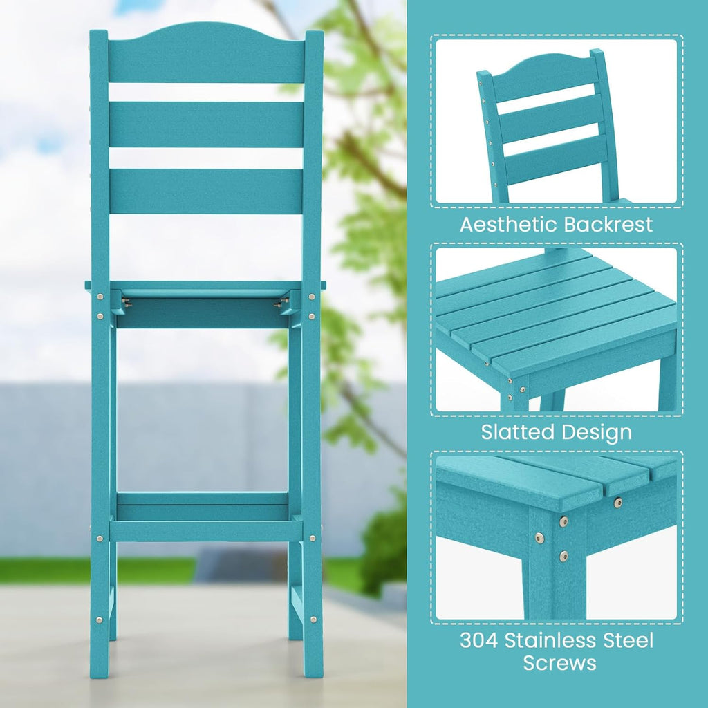 Giantex Outdoor HDPE Bar Stool, Patio Tall Bar Chair with Backrest and Footrest, 30 Inches Counter Height Barstools for Garden, Backyard, Weather Resistance, Easy Maintenance(2, Turquoise)