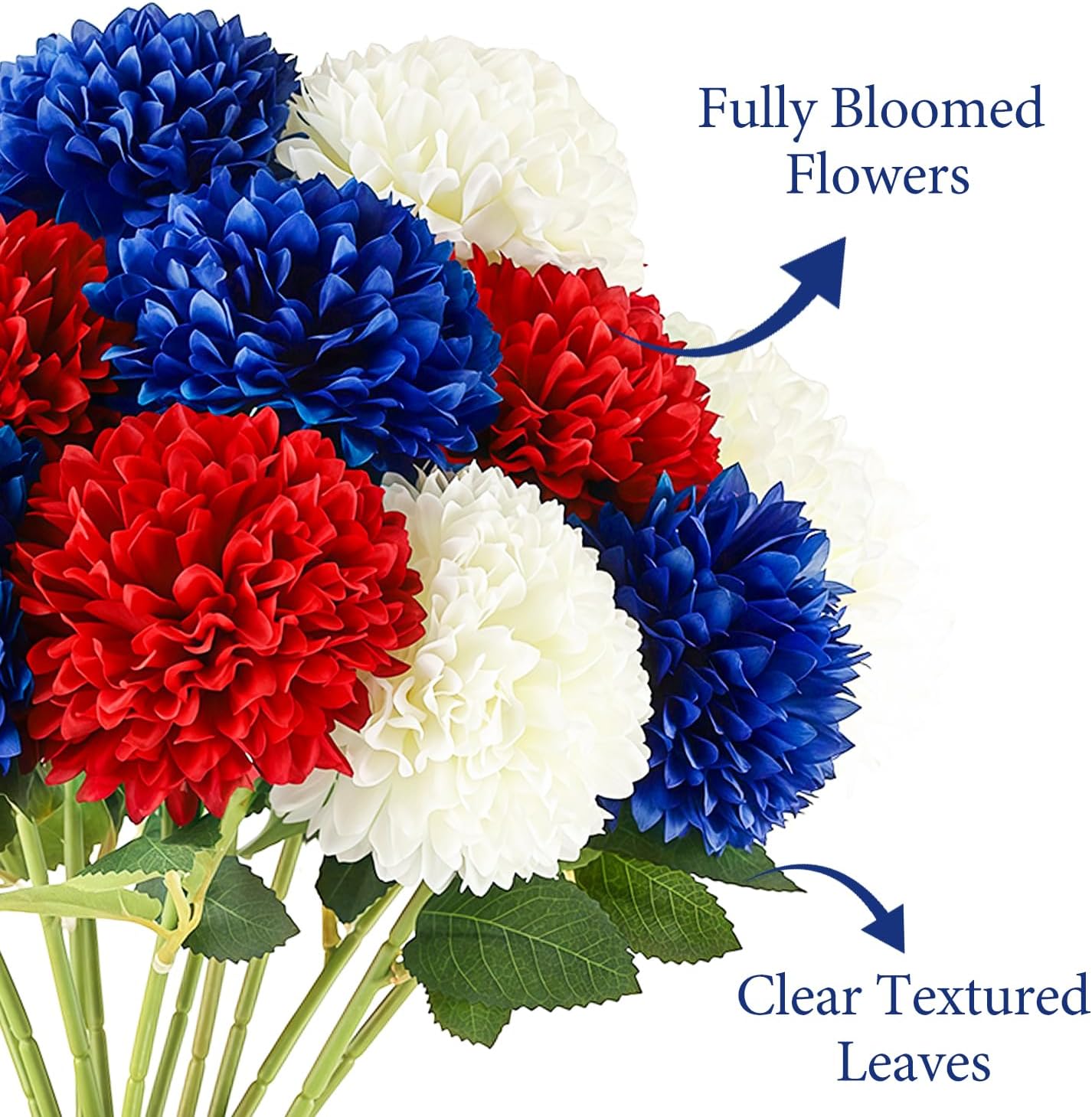 Yunfan 4th of July Decorations Patriotic Decor 12Pcs Artificial Flowers Red White and Blue for Independence Memorial Veterans Labor Fourth of July Home Party Centerpiece Vase