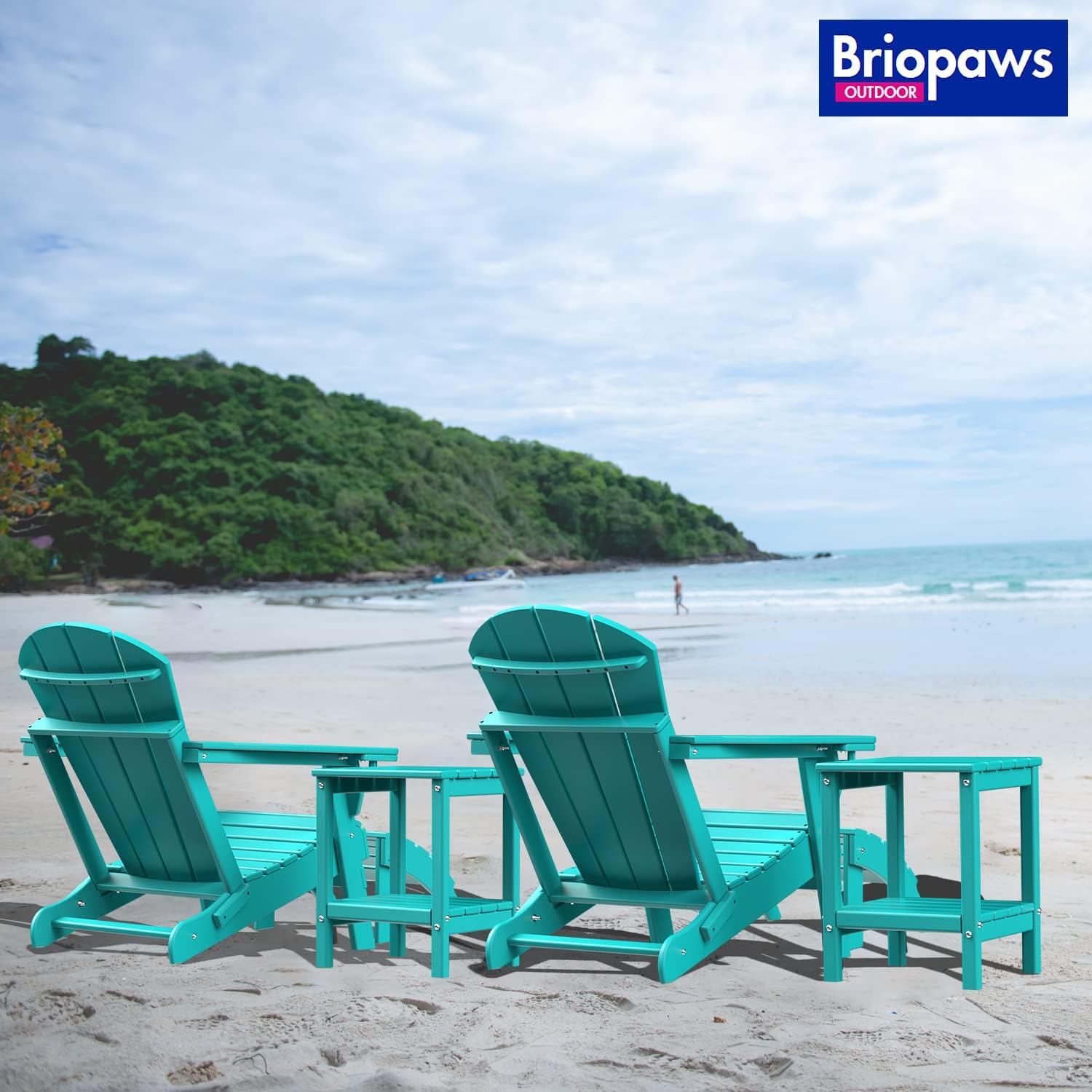 BRIOPAWS Adirondack Ottoman | Folding | HDPE Plastic | Aqua Outdoor Foot Rest | All Weather | Patio Footrest for Adirondack Chair | Foot Stool for Pool Deck Porch | 19.7W x 18.5L x 13H Inch