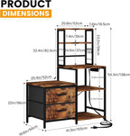 Homeiju Mini Fridge Stand Coffee Bar Cabinet with 5 Storage Shelves and 2 Large Drawers, Baker Rack with Power Outlet, Mini Fridge Shelf for Kitchen, Living Room, Office, Rustic Brown