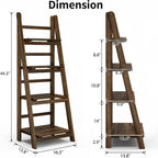 Ladder Shelves - Folding Wooden Ladder Bookshelf, 4-Tier Retro Plant Stand Storage Shelves for Home Living Room, Brown