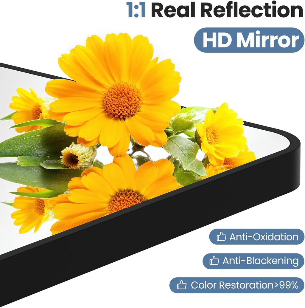 NEWBULIG 30X48 Inch Bathroom Mirror, Rectangle Wall Mirror with Rounded Corners, Black Vanity Mirrors for Bathroom Sink with Metal Frame for Bedroom, Entryway, Hangs Horizontally or Vertically