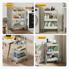 DUMOS 3 Tiers Metal Rolling Utility Cart with Lockable Wheels, Mobile Storage Organizer, Utility Shelving Unit for Kitchen, Office, Bathroom, Laundry, Narrow Places, Light Green