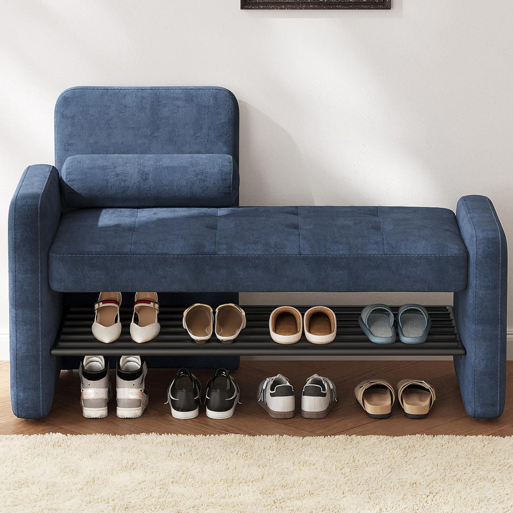 40.94" Entryway Shoe Rack with Cushion Padded Seat, 2-Tier Shoe Bench with Backrest & Armrest, Stable Shoes Organizer for Living Room, Bedroom, Entry, Hallway