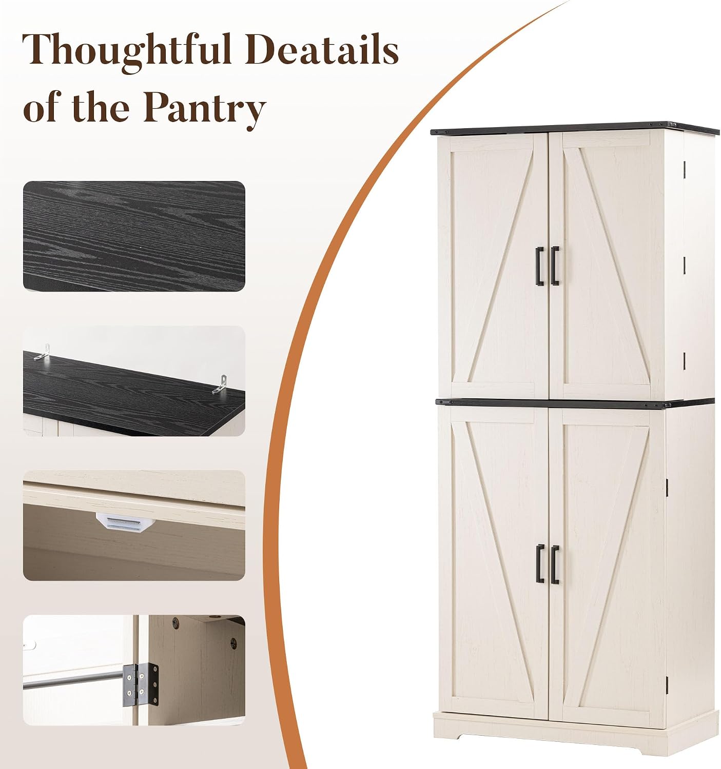 HOMPUS 71" Tall Kitchen Pantry Cabinet with Doors and Drawer, Farmhouse Storage Cabinet with Adjustable Shelves, Freestanding Wood Cupboard for Kitchen, Dining Room, Living Room, Bathroom, Off-White