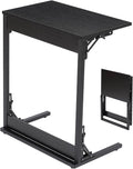 HOMPUS C Shaped End Table, 23.6'' Small TV Tray Side Table for Couch, Tall Sofa Table with Antirust Metal Frame, Folding Desk Snack Table for Sofa, Living Room, Recliner, Fully Assembled, Black