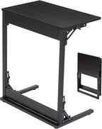HOMPUS C Shaped End Table, 23.6'' Small TV Tray Side Table for Couch, Tall Sofa Table with Antirust Metal Frame, Folding Desk Snack Table for Sofa, Living Room, Recliner, Fully Assembled, Black