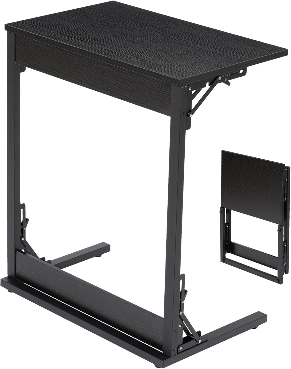 HOMPUS C Shaped End Table, 23.6'' Small TV Tray Side Table for Couch, Tall Sofa Table with Antirust Metal Frame, Folding Desk Snack Table for Sofa, Living Room, Recliner, Fully Assembled, Black