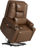 Garvee Power Lift Recliner Chair Sofa, PU Leather Reclining with Charging Ports, Cup Holders, Electric Stand Assist for Elderly, Home Theater Seating with Remote for Living Room, Brown