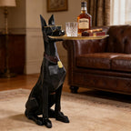 29in Geometric Dog Accent Table with Tray Butler Statue Animal Side Table for Modern Home Decor Dog Butler Statue with Tray Animal Accent Table for Living Room, Bedroom, Study, Patio (Black)