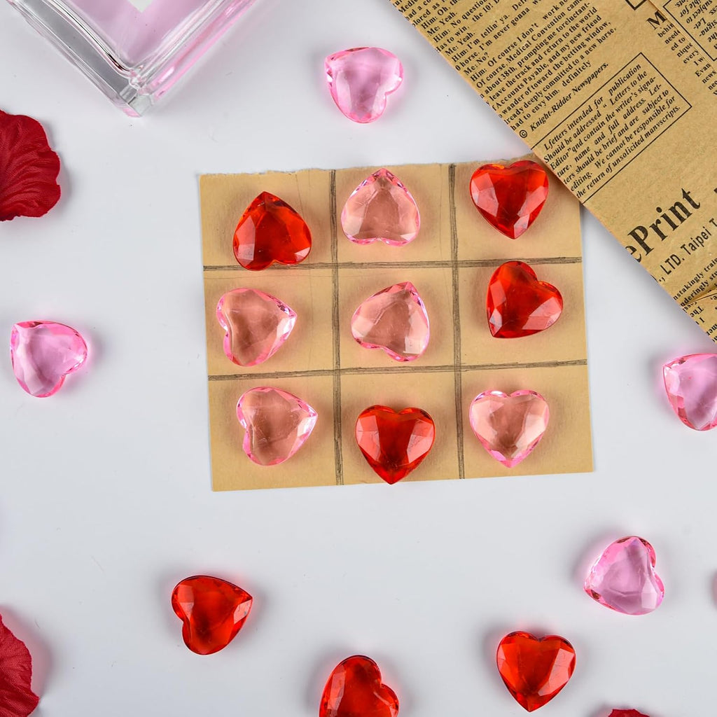 CHRORINE Red＆Pink Acrylic Heart Ornaments Translucent Hearts Shaped Gems Crystals for Table Scatter Decoration/Artwork/Vase Fillers in Valentine's Day/Home Decor/Wedding Party-70PCS