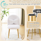 VINGLI Fluffy Girls Vanity Chair with Back & Pillow,Cute Small Cozy Desk Chair No Wheels,Comfy Makeup Ch with Ajustable Gold Legs,for Bedroom,Living Room,Small Space,White