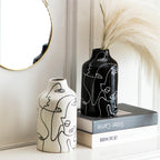 Kimdio Ceramic Vase Set, 2pcs Black and White Abstract Irregular Design Flower Vases, Modern Home Decor Living Room Decor Minimalist Decorative Vase for Pampas Grass