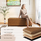 Joveco 47 Inch Storage Ottoman Bench,Tufted Leather Storage Bench with Nailhead Trim for Bedroom (47”,Ochre Yellow)