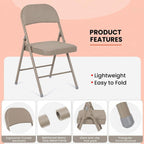24 Pack Folding Chairs, Fabric Dining Chair Set with Padded Cushion and Back, Indoor Outdoor Seat for Home Office, Parties, Events, Wedding, Extra Guest Seating, Desert Khaki