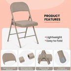 4 Pack Folding Chairs, Fabric Dining Chair Set with Padded Cushion and Back, Indoor Outdoor Seat for Home Office, Parties, Events, Wedding, Extra Guest Seating, Desert Khaki