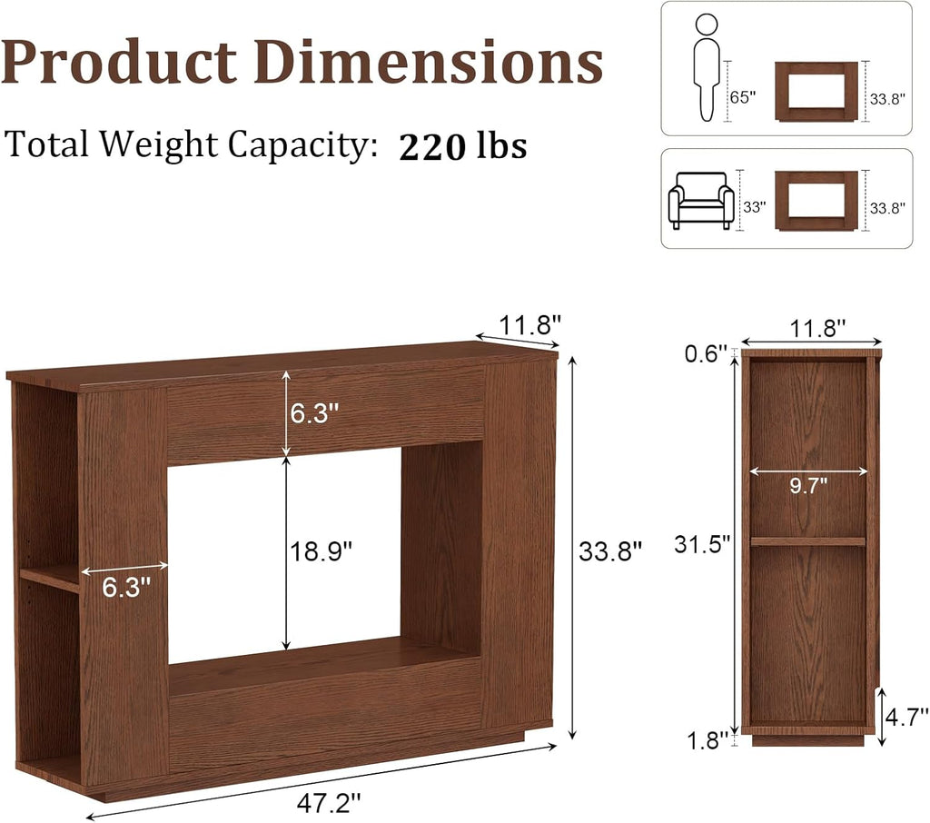 Walnut Console Table with Storage, 47.2" W Farmhouse Entryway Table, Long Sofa Table for Hallway, Living Room, Foyer