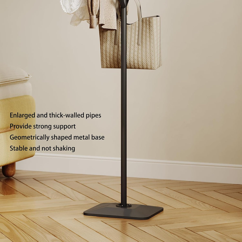 Modern Coat Rack Freestanding,Metal Standing Coat Rack Coat Tree with a geometric cast iron base and hooks,T Shaped Coat Hanger Stand for Coats, Hats, Bags, Purses, for Entryway, Hallway