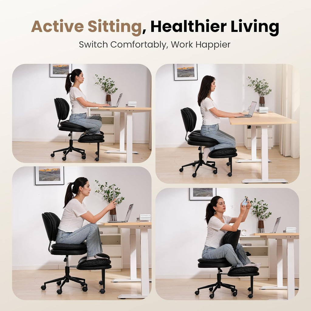 Extra-Wide & Tall Cross-Legged Office Chair – Deeply-Padded Cloud Seat, Ergonomic Back Support, Adjustable Height for ADHD & Meditation