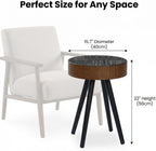 15.7" Round Side Table with Carved Top, Compact Accent Table, Small Drink Tables, Multi-Functional Nightstand, Solid Wood Legs, Countryside Style, Ideal for Living Room, Bedroom, Black and Walnut