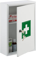 Relaxdays Medicine Cabinet, Lockable, 2 Compartments, 32 x 21.5 x 9.5 cm, Wall Mounted, First Aid, Metal, White/Green, Iron
