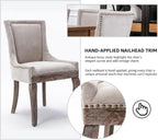 Modern Dining Chairs Set of 2, Fabric Upholstered High Back Chairs with Nailhead Trim and Curved Solid Wood Legs, Sillas de Comedor Accent Chairs for Dining Room, Beige
