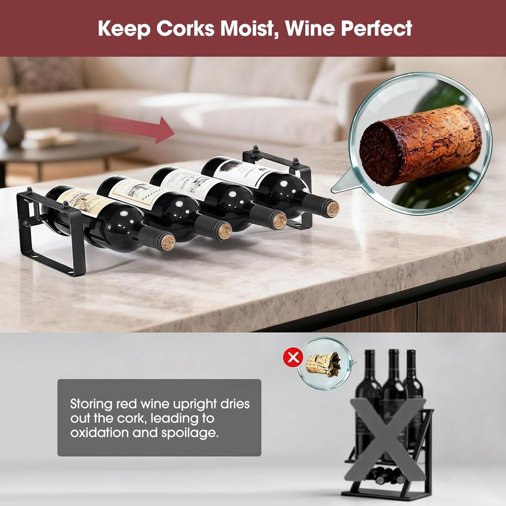 Stackable Wine Rack Countertop, 4 Bottles Wine Bottle Holder for Inside Cabinet, Small Tabletop Wine Holder Stand for Pantry Bar, 1-Tier Angle Adjustable Wine Bottle Rack for Tight Spaces