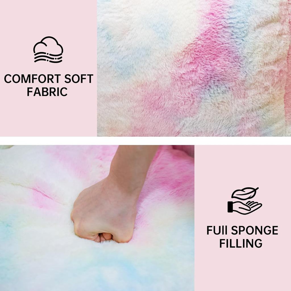 Cvortll Bean Bag Chairs for Kids, 27" Modern Rainbow Colors Beanbag Sofa with Sponge Filling & Comfy Soft Faux Fur, Kids Teens Bean Bags Chair Sofa for Bedroom, Living Room (Colorful)