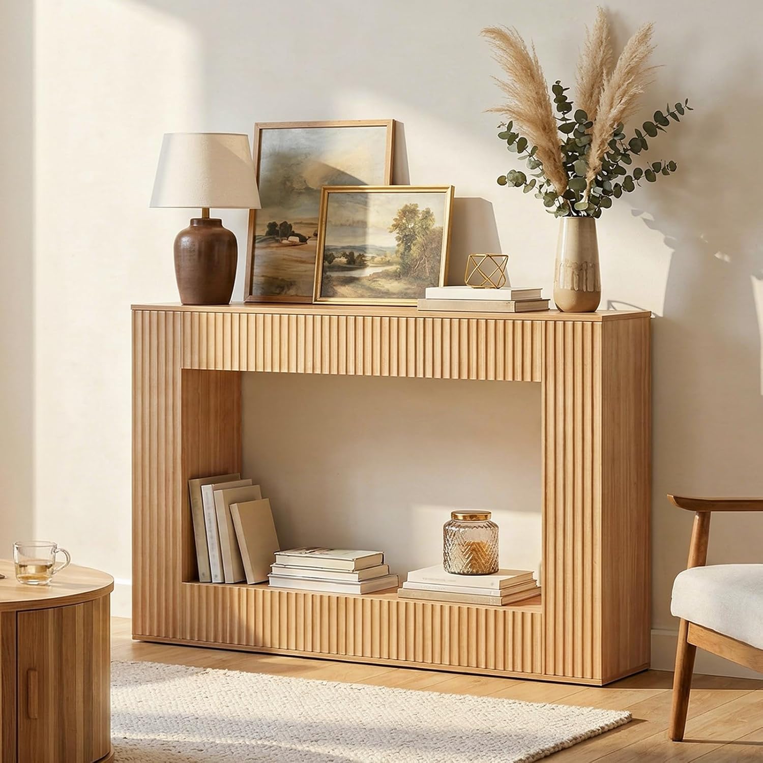MAHANCRIS Modern Console Table, 47.2'' Entryway Table with Storage, Fluted Couch Table Behind Sofa, for Entrance, Foyer, Living Room, Bedroom, Dining Room, Natural CTNA2501