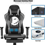 GYMAX Gaming Chair, High Back Computer Gaming Chair with Adjustable Armrests & Massage Lumbar Support, Swivel Ergonomic Reclining Office Chair (Black)