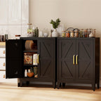 32" Metal Kitchen Pantry Cabinet,Floor Bathroom Storage Cabinet with 2 Adjustable Shelves,Freestanding Sideboard for Small Spaces, Living Room, Hallway, Dining Room,Black