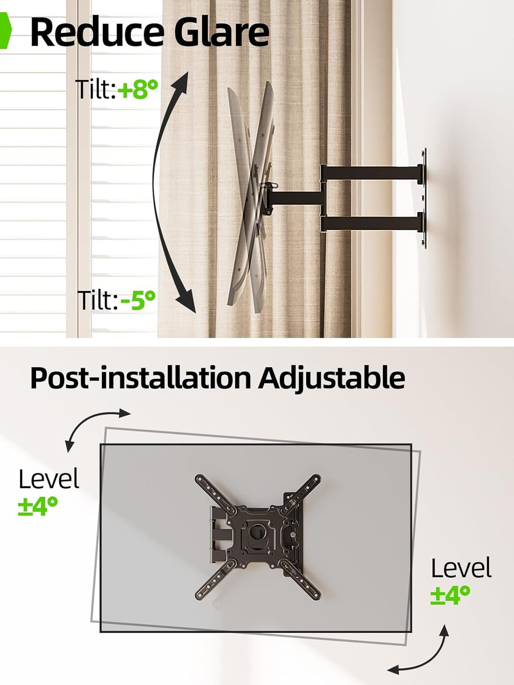 USX Mount TV Wall Mount for Most 26-60 Inch TVs up to 77 lbs, Full Motion Wall Mount TV Bracket with Swivel Tilt Single Stud Design for Corner, Max VESA 400x400mm fit Most 32 40 42 43 50 55 60 TVs