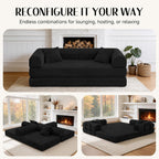 79'' Convertible Sofa Bed, Boneless Couch-in-a-Box, Corduroy Floor Futon Loveseat Sleeper, 26'' Deep Seat, Removable Machine-Wash Covers, No Assembly, 2 Pillows, Black
