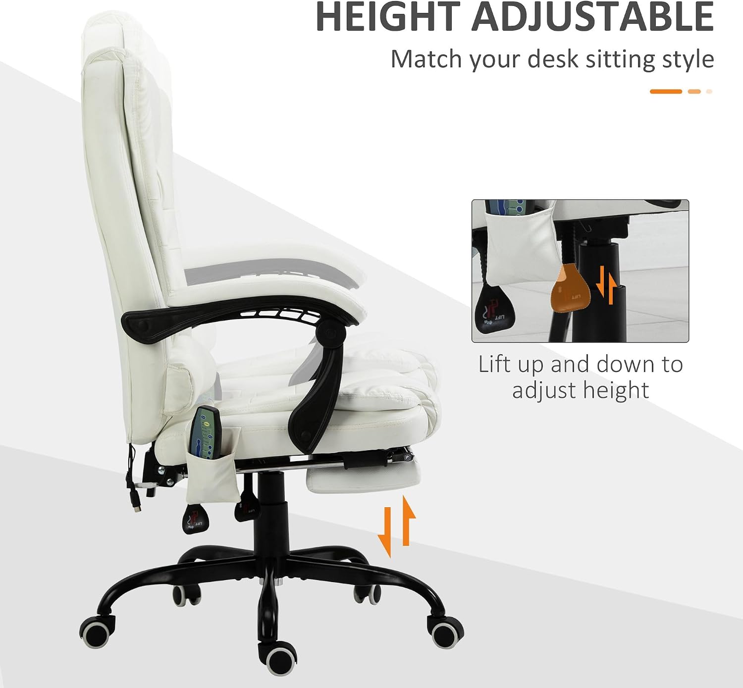 22x28in 240lb Premium Executive Ergonomic Fully Reclining High Back Office Chair Vibrating Massage Lumbar Support Almond White