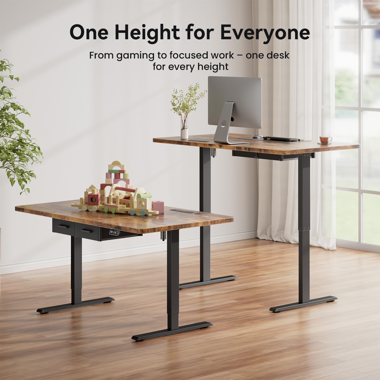 HLDIRECT Electric Standing Desk, Extra Large 71 x 31.5 Inches Height Adjustable Table with Outlets, Sit Stand Computer Desk with Drawers for Home Office, Ergonomic Rising Workstation, Rustic Brown