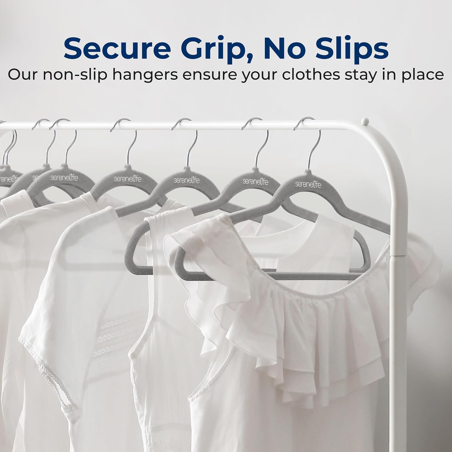 SereneLife Velvet Hangers – 10 Pack, Slim & Space Saving for Closets | Soft velvet grip prevents slipping on silk, satin & knitwear – 360° swivel hook fits all standard closet rods