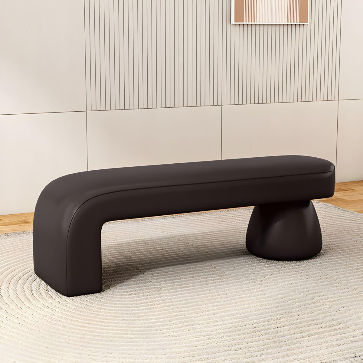 Modern Rectangular Entryway Hallway Shoe Benches, Narrow Upholstered Creativity Wood Bedroom Bench Seating, Upholstered End of Bed Bench (Orange-Leather, 39.4" L x 16" W x 18" H)