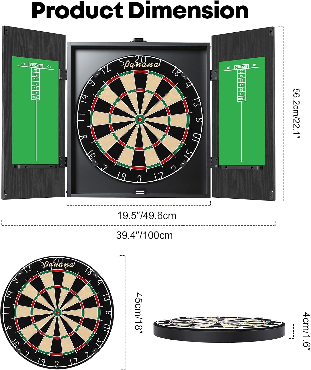Panana Steel Tip Dartboard Cabinet Set with 6 Darts, 2 Sets of Flights, and Scoreboard Doors for Family Game Pub Target Board