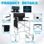 AQNIEGEP Makeup Chair for Makeup Artist 41" Tall Folding Directors Chair Makeup Artist Chair for Clients Directors Chair with Side Table Cup Holder Footrest Bags 400 lbs Load