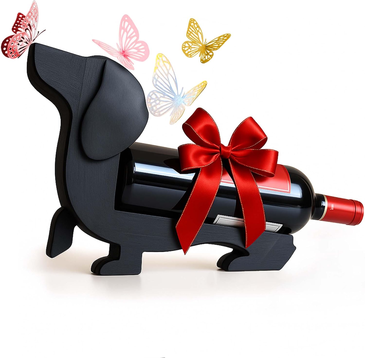 Dachshund Gifts for Women and Loved Ones. Solid Wood Dachshund Wine Bottle Holder. Dog mom Gifts. Dachshund Decor Wine Holder. Weiner Dog Gifts. (Black)